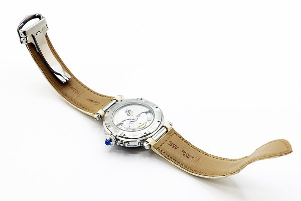 カルティエ　パシャ３８　コンベックスグリッド　Ｗ３１０５９Ｈ３　銀文字盤　革ベルト状態　裏面