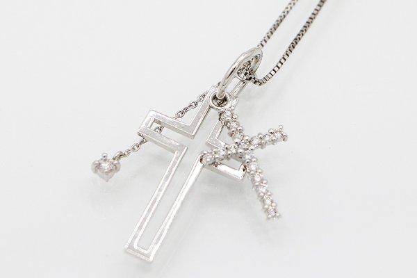 K18WG ダイアイリペンダントネックレス 0.05ct 0.20ct 4.60g