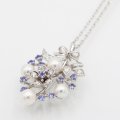 ミキモト　K18WG 青色石パールダイアイリペンダントネックレス 7.70g