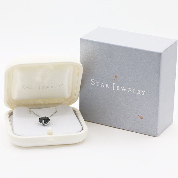 スタージュエリー K18WG ブルートパーズダイアイリペンダントネックレス 0.03ct 4.00g　箱