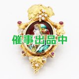 梶光夫　K18/PT900 エマーユ ルビー ダイアイリ ブローチ ペンダント27.7g