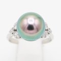 PT900 黒蝶パールダイアイリリング 11.50mm 0.30ct 6.30g