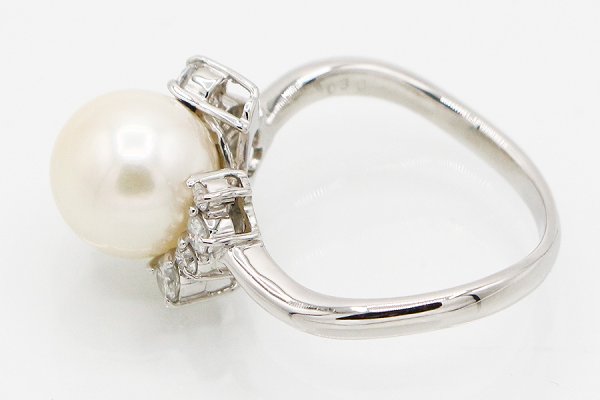PT900 パールダイアイリリング 9.00mm 0.30ct 5.20g　刻印(2)