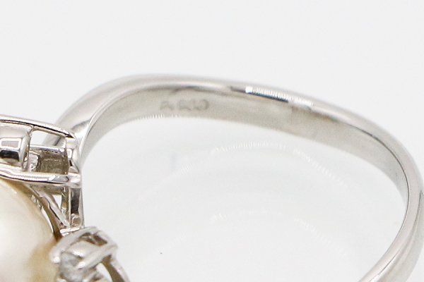 PT900 パールダイアイリリング 9.00mm 0.30ct 5.20g　刻印