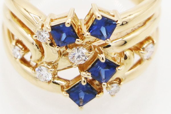 タサキ　K18 サファイアダイアイリリング 0.65ct 0.18ct 5.70g　拡大