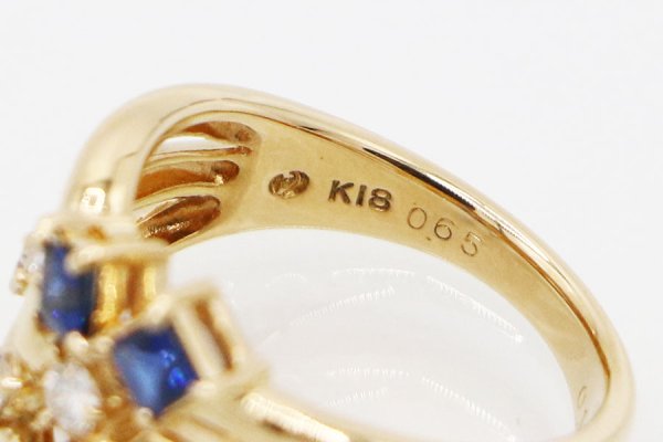 タサキ　K18 サファイアダイアイリリング 0.65ct 0.18ct 5.70g　刻印