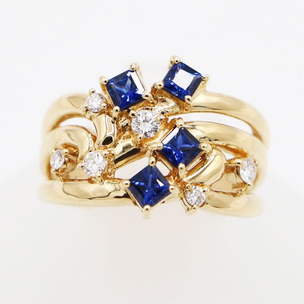タサキ　K18 サファイアダイアイリリング 0.65ct 0.18ct 5.70g