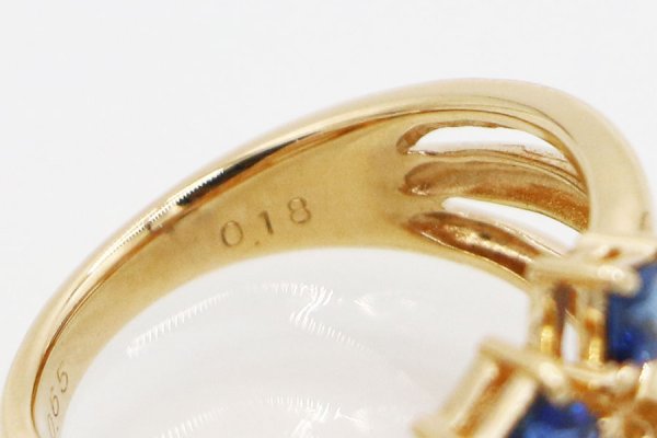 タサキ　K18 サファイアダイアイリリング 0.65ct 0.18ct 5.70g　刻印(2)