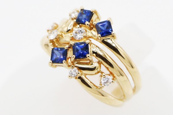 タサキ　K18 サファイアダイアイリリング 0.65ct 0.18ct 5.70g　サイド