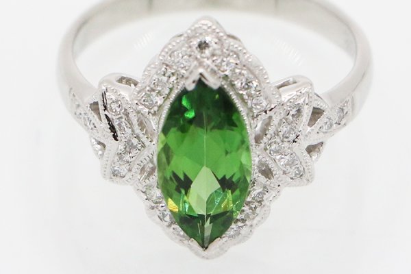 PT900 クロムトルマリンダイアイリリング 1.46ct 0.22ct 5.20g　拡大