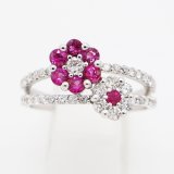 K18WG ルビーダイアイリリング 0.57ct 0.65ct 3.60g