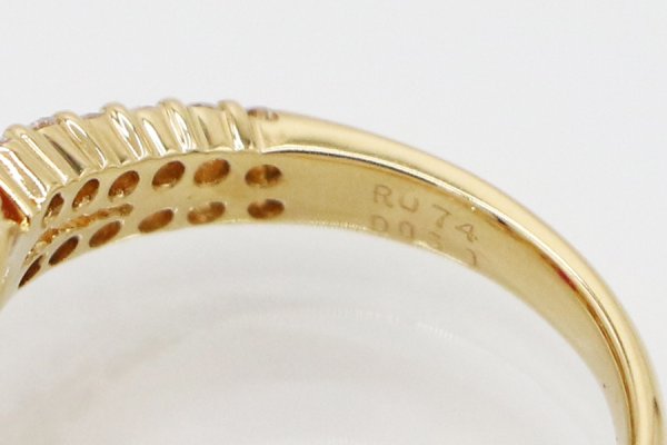 K18 ルビーダイアイリリング 0.74ct 0.60ct 4.10g　刻印(2)