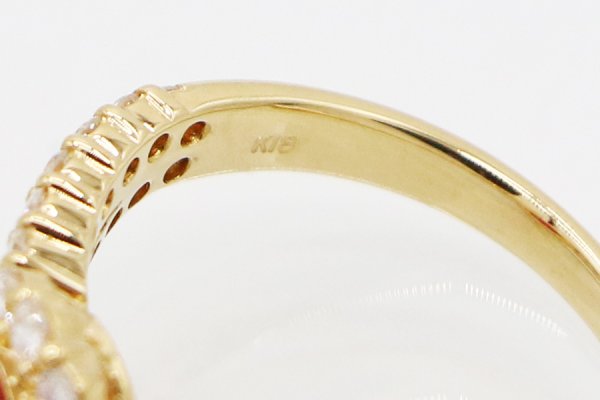 K18 ルビーダイアイリリング 0.74ct 0.60ct 4.10g　刻印