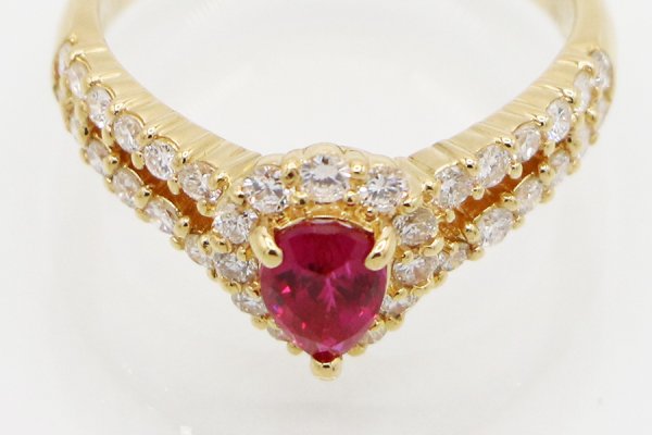 K18 ルビーダイアイリリング 0.74ct 0.60ct 4.10g　拡大