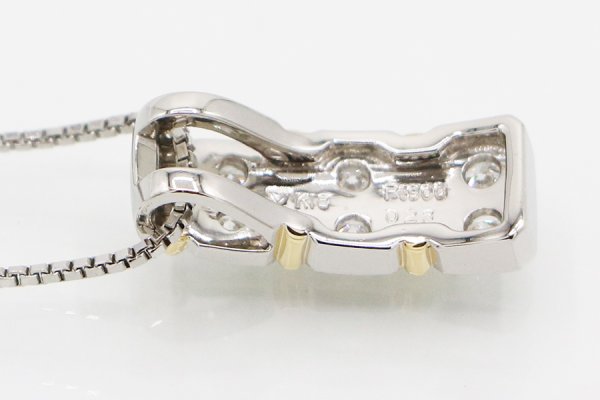 PT900/850/K18 ダイアイリペンダントネックレス 0.23ct 6.80g　裏面拡大