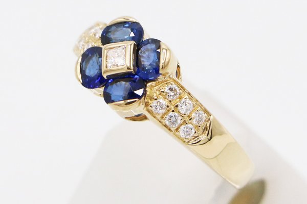 K18 サファイアダイアイリリング 1.13ct 0.20ct 4.70g　サイド