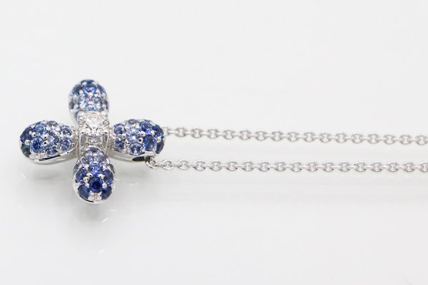ミキモト　K18WG サファイアダイアイリペンダントネックレス 0.13ct 5.10g　サイド