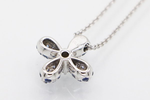 ミキモト　K18WG サファイアダイアイリペンダントネックレス 0.13ct 5.10g　裏面