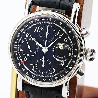 クロノスイス　ルナクロノ　８－９０１８　黒文字盤　革ベルト　買取