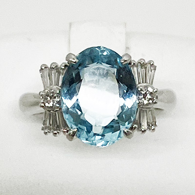 PT900 アクワマリンダイア入りリング 4.30 0.51 8.70g　買取