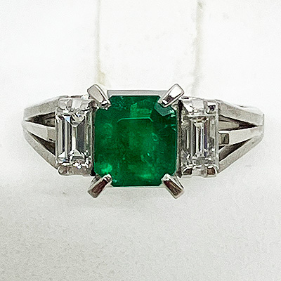 PT900 エメラルドダイア入りリング 0.92 0.48 6.00g 買取