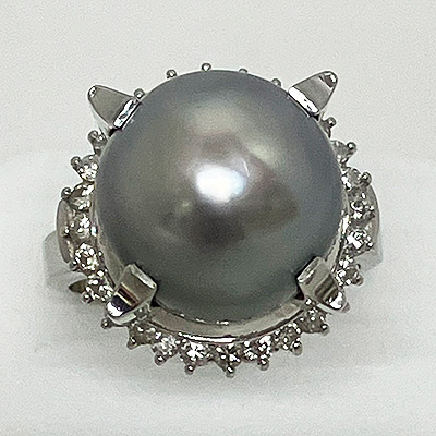 PT900 黒蝶パールダイア入りリング Av.13.50mm 0.59 15.80g 買取