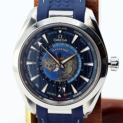 オメガ　アクアテラ　ワールドタイマー　２２０．１２．４３　青世界地図文字盤　入手