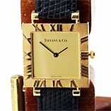 ティファニー　アトラススクエア　金文字盤　ＹＧ側革ベルト　買取