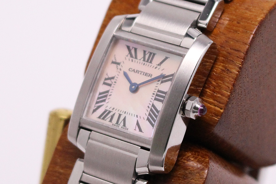 カルティエ タンクフランセーズSM 2384 ピンクシェル文字盤 レディース 中古腕時計 「マルニシ質店」