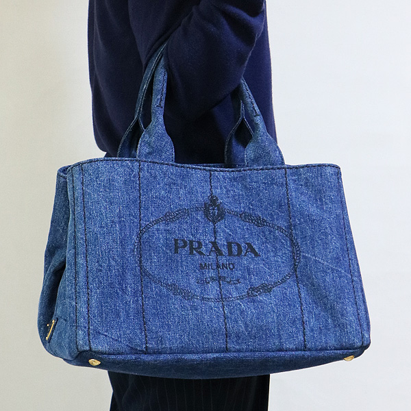 【美品】PRADA プラダ カナパ デニム ハンドバッグ B1877B