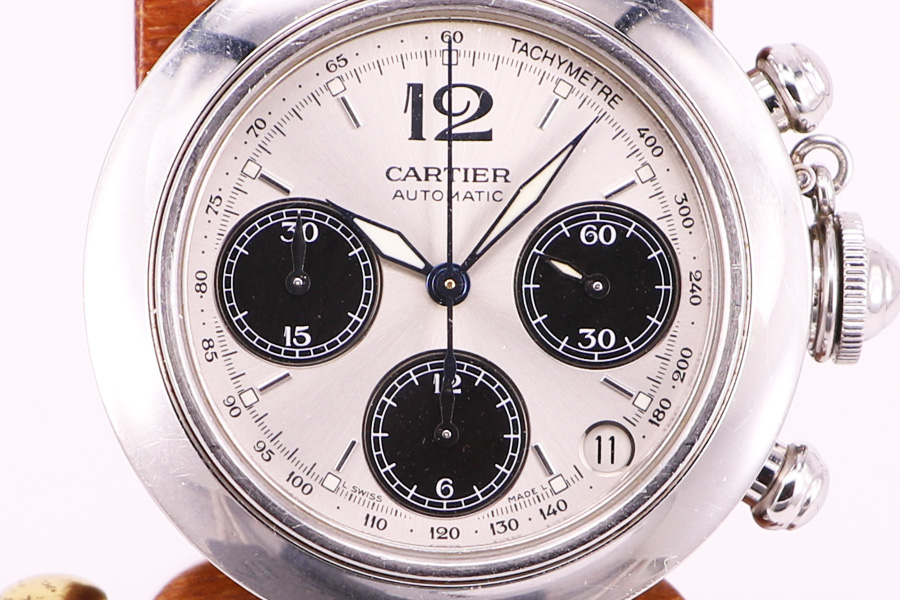 カルティエ パシャＣ クロノグラフ 銀／黒文字盤 メンズ 中古腕時計 