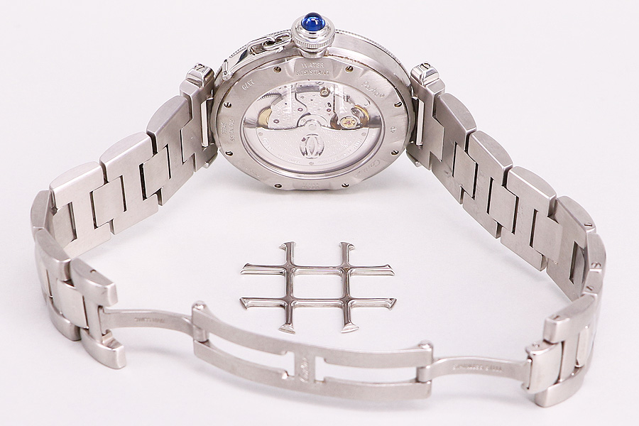 カルティエ パシャ３８ フラットグリッド 白文字盤 メンズ 中古腕時計 