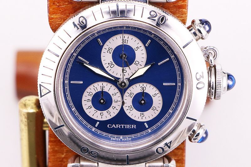 カルティエ パシャＣ クロノリフレックス 青文字盤 メンズ 中古腕時計 