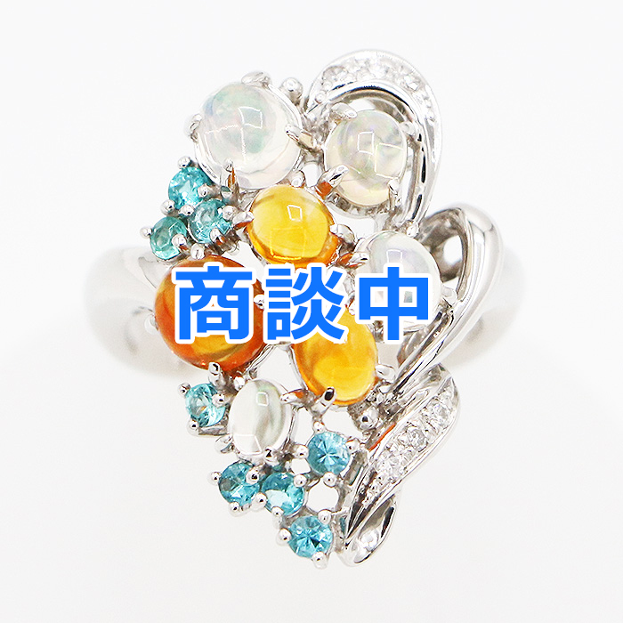 PT900 マルチオパールトルマリンダイアイリリング 2.12ct 0.31ct 0.06ct 11.00g
