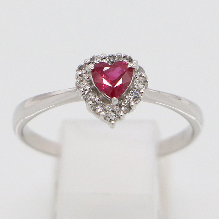 K18WG ルビーダイアイリリング 0.25ct 0.15ct 1.90g