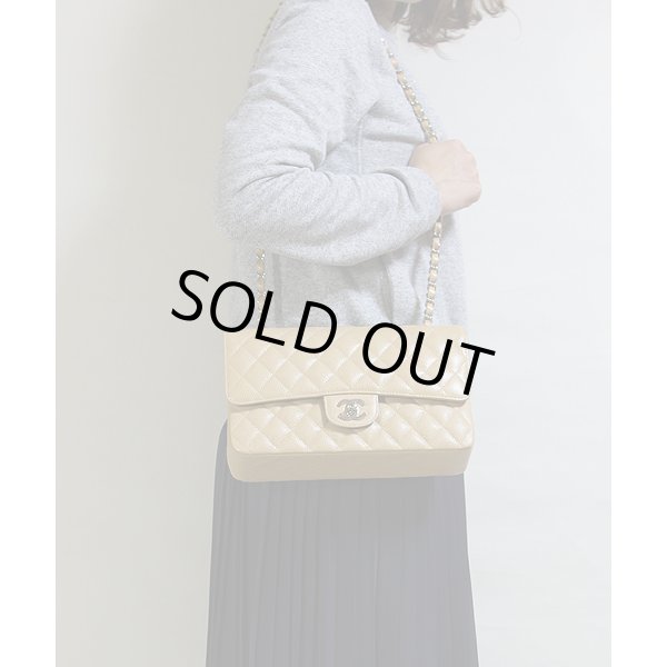 シャネル　Wチェーンショルダーバック　ベージュ／SIV金具　サイズ