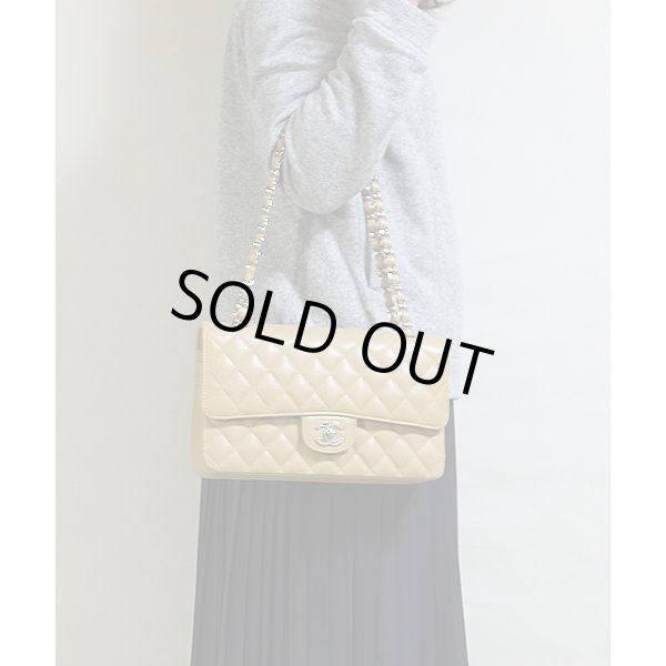 シャネル　Wチェーンショルダーバック　ベージュ／SIV金具　ショルダーサイズ