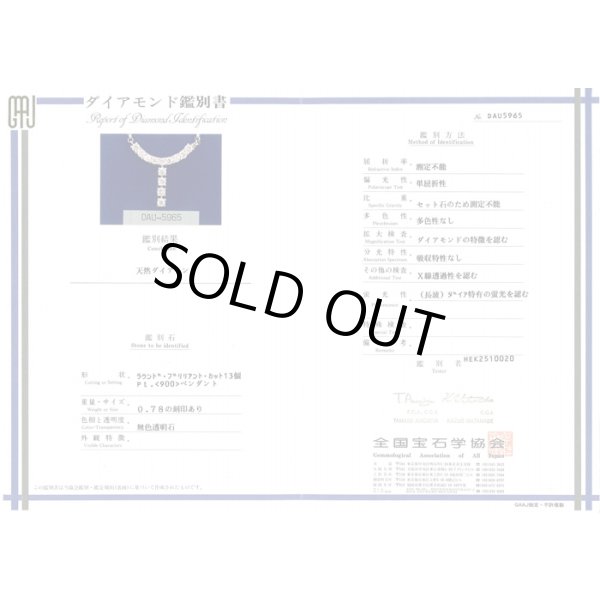 星の砂　PT850/900 ダイアイリペンダントネックレス 0.78ct 7.70g　鑑別書（GAAJ）