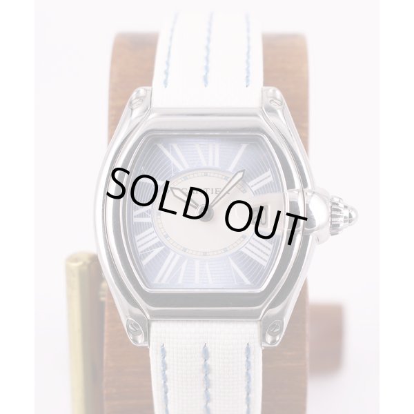 カルティエ　ロードスターSM 2675  2009年限定水色文字盤　白（水色ステッチ）