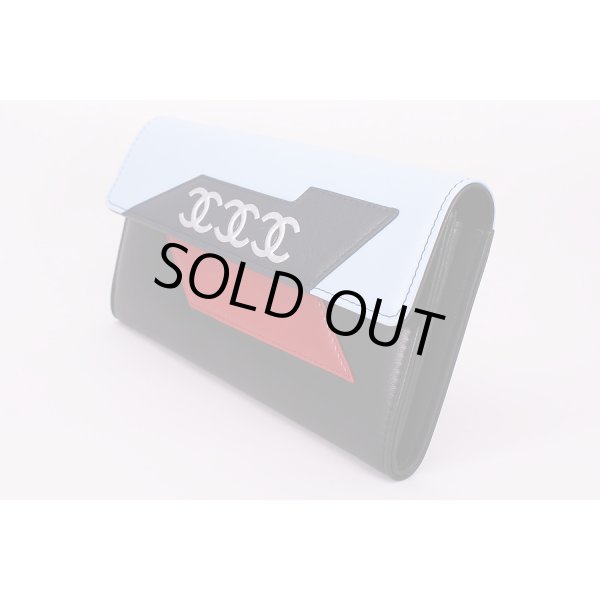 シャネル　エアライン フラップ長サイフ A82432 ブルー／ネイビー／レッド　サイド