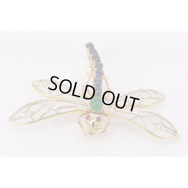 画像3: K18 ルビーエメラルドサファイアダイアイリブローチ 0.09ct 0.67ct 1.86ct 0.25ct 14.70g (3)