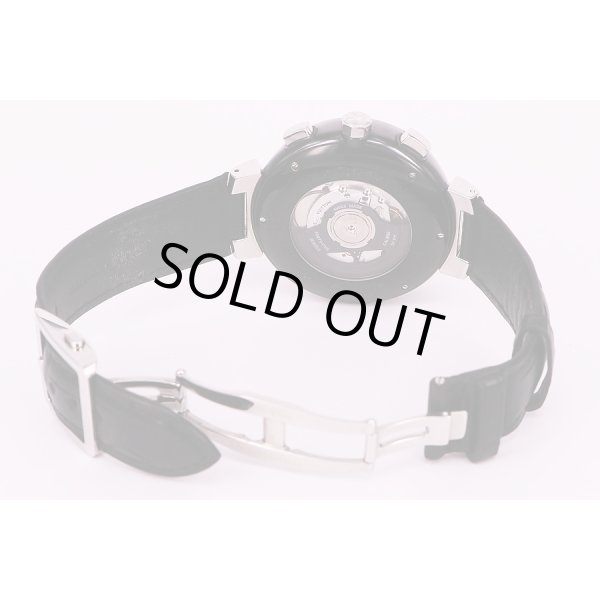 ルイヴィトン　タンブール Q102G　レガッタクロノグラフ　黒銀文字盤　革ベルト