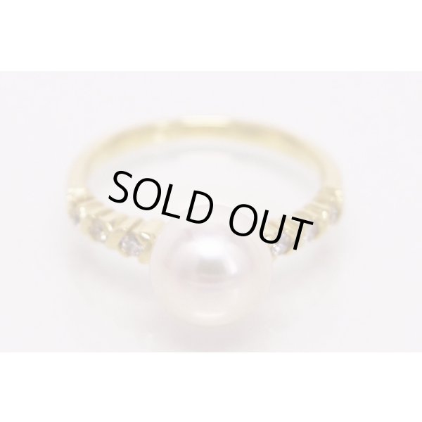 K18 パールダイアイリリング 8.30mm 0.13ct 3.30g　正面