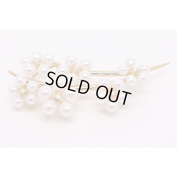 タサキ　K18 パールダイアイリブローチ 0.10ct 10.40g　表面拡大