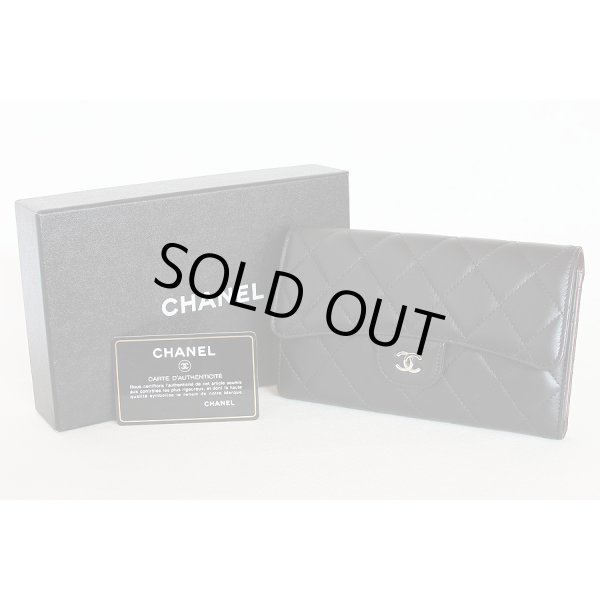 シャネル　三ツ折長サイフ A31506 ブラック／ボルドー　箱