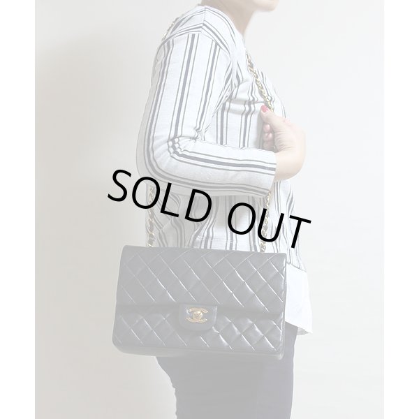 シャネル　Wチェーンショルダーバック ブラック／ボルドー　サイズイメージ