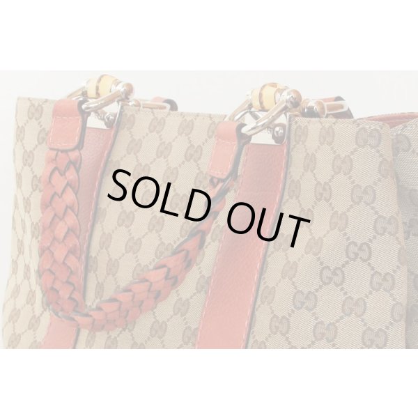 グッチ　バンブートート　232947　486628　ベージュ／ピンク　サイド上部