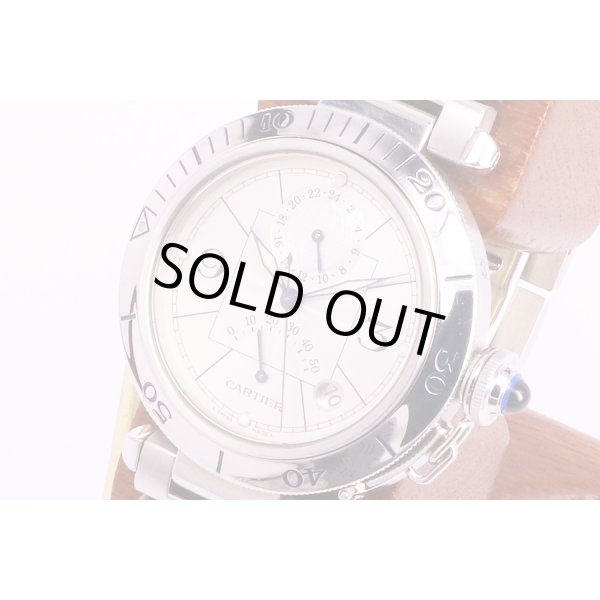 カルティエ　パシャ38　GMT　パワーリザーブ　銀文字盤　サイド拡大