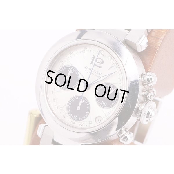 カルティエ　パシャＣ　クロノグラフ　銀／黒文字盤　サイド拡大
