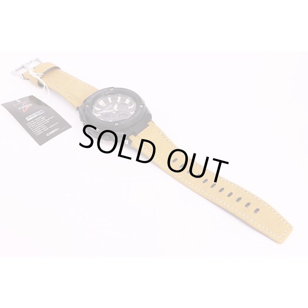 カシオ　Gショック　GST-S120L　タフソーラー　黒文字盤　革ベルト状態